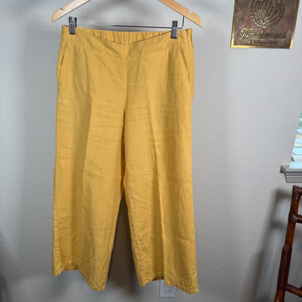 J. Jill Love Linen Mustard Yellow Wide Leg Cropped Pants Side Zip Small